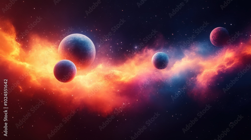 Abstract Cosmic Scene With Glowing Planets And Vibrant Nebula In A Deep Space Setting For Sci-Fi And Fantasy Concepts Abstract Cosmic Scene With Glowing Planets And Vibrant Nebula In A Deep Space Setting For Sci-Fi And Fantasy Concepts