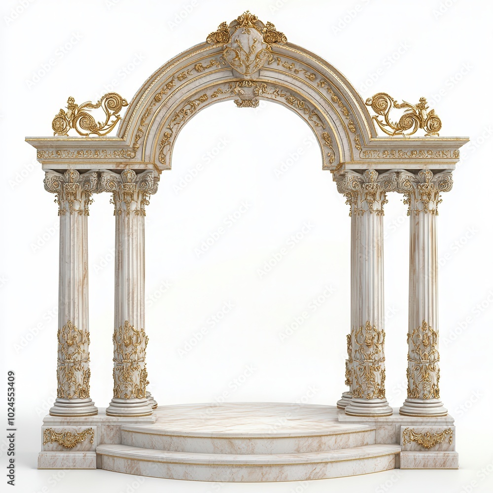 Naklejka premium Ornate architectural arch with columns and decorative elements, suitable for ceremonial use.