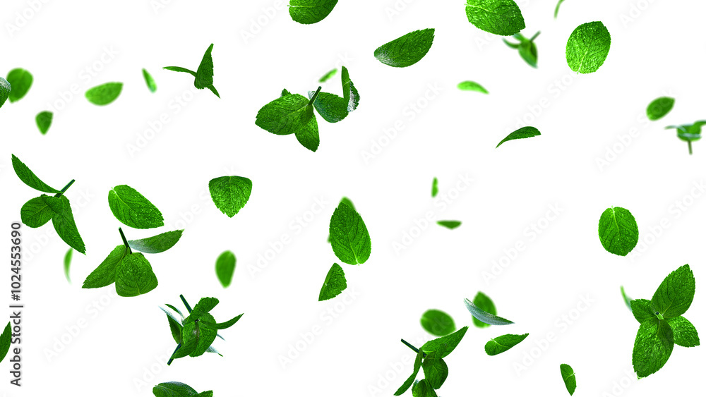 Refreshing mint leaves flying overlay Refreshing mint leaves flying overlay