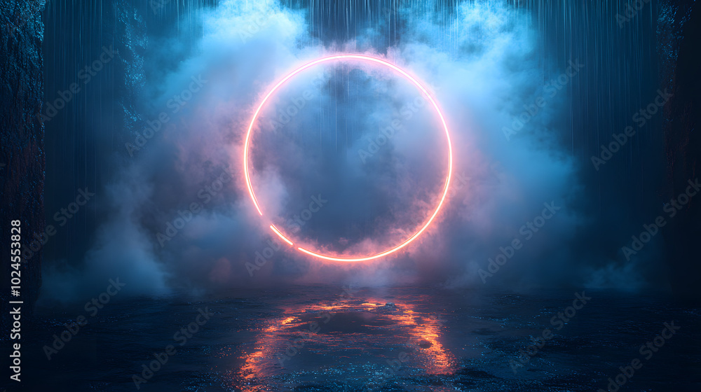 An abstract illuminated neon ring surrounded by swirling smoke, creating a captivating visual effect that evokes a sense of mystery and allure. The vibrant colors of the neon ring contrast beautifully An abstract illuminated neon ring surrounded by swirling smoke, creating a captivating visual effect that evokes a sense of mystery and allure. The vibrant colors of the neon ring contrast beautifully