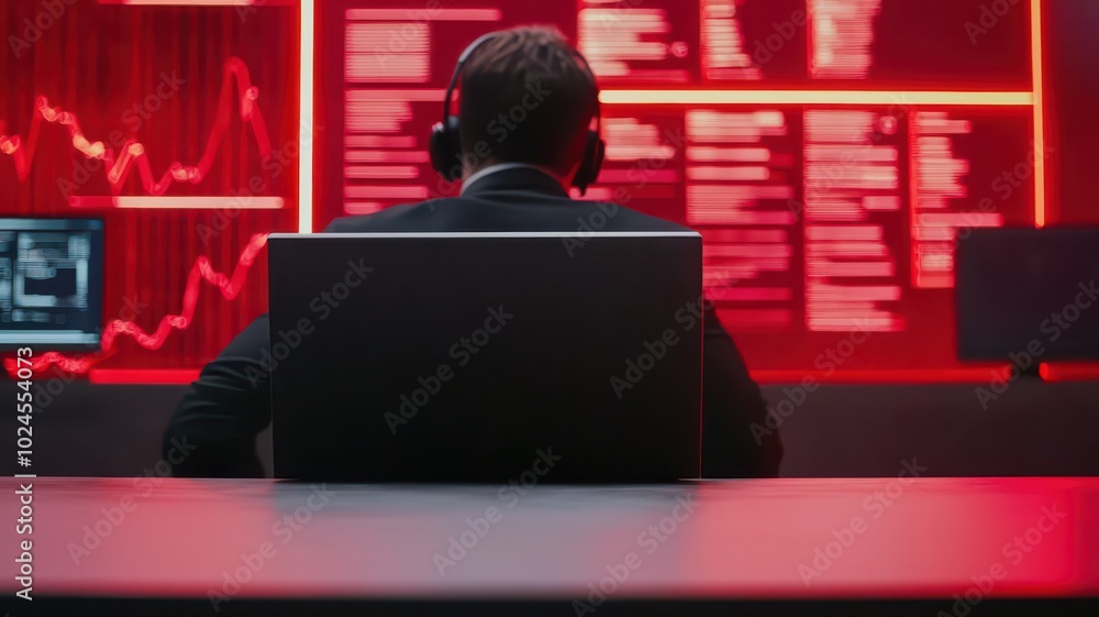 A high-tech office environment features interactive digital screens that prominently display real-time financial data A high-tech office environment features interactive digital screens that prominently display real-time financial data