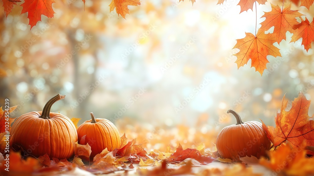 Seasonal Background Highlighting Pumpkins and Maple Leaves for a Festive Autumn Atmosphere Seasonal Background Highlighting Pumpkins and Maple Leaves for a Festive Autumn Atmosphere