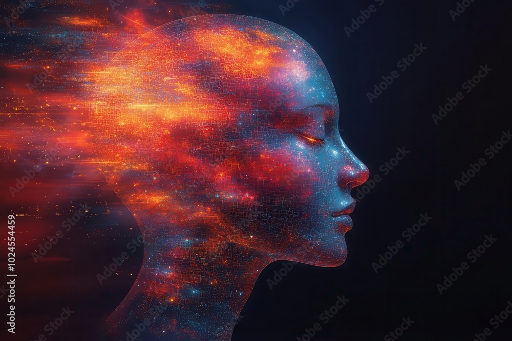 translucent jigsaw puzzle pieces form a human head profile symbolizing ...