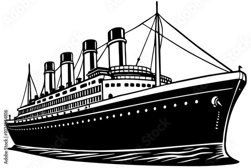 titanic vector silhouettes. ocean ship black transportation