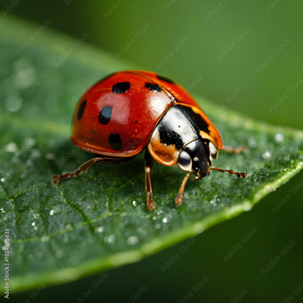 A closeup of a ladybug with bright red wings A closeup of a ladybug with bright red wings