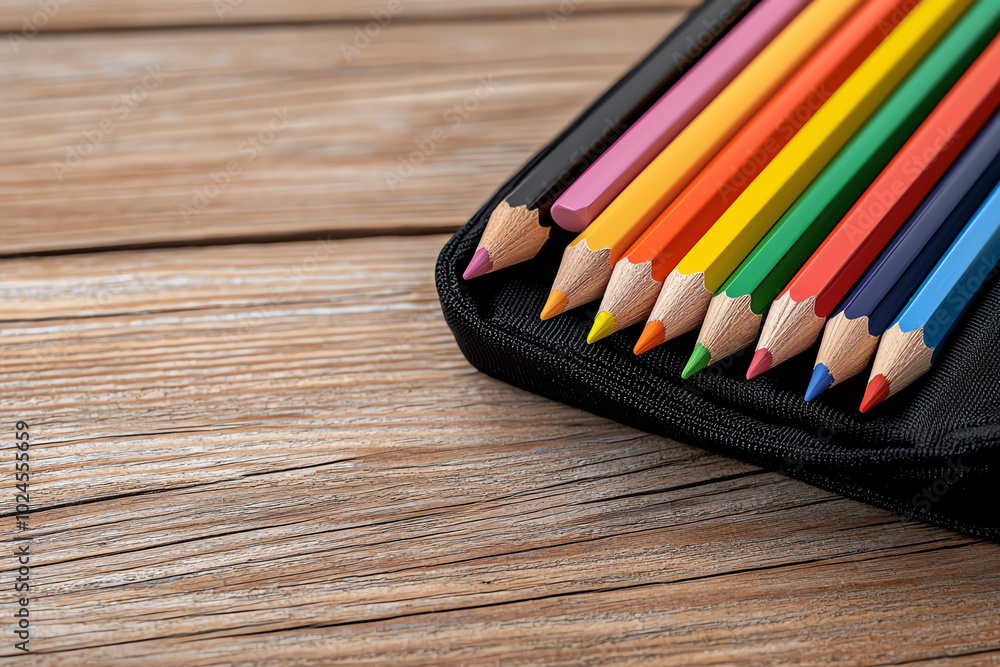 Colorful pencils on a wooden table. Colorful pencils on a wooden table.