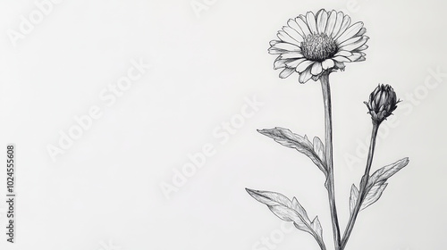 Wallpaper Mural Calendula, detailed hand drawing of the line, botanical flower, medicinal herbs, light clean background. Generative AI Torontodigital.ca