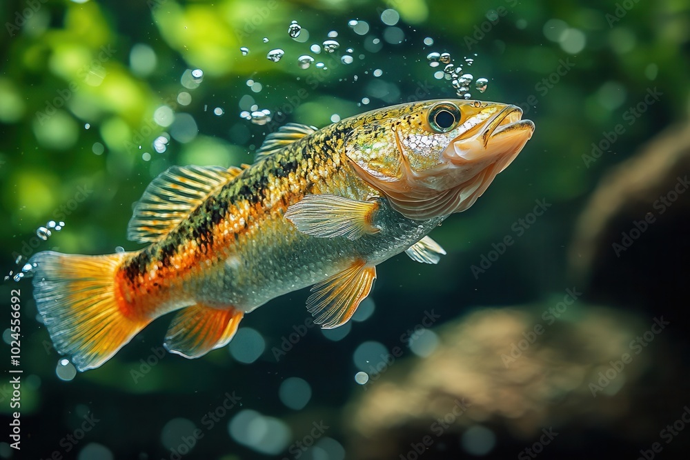 trophysized perch breaking water surface droplets flying vibrant green underwater background dynamic fishing action shot trophysized perch breaking water surface droplets flying vibrant green underwater background dynamic fishing action shot