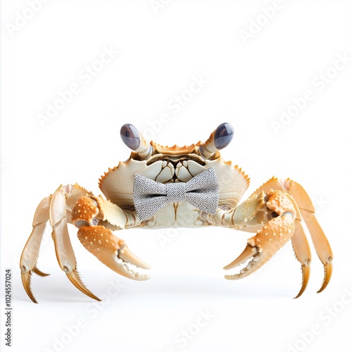 Playful Crab in Bowtie on White Background photo