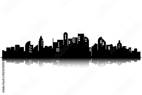 Black vector skyline of the city reflection below with ferris wheel
