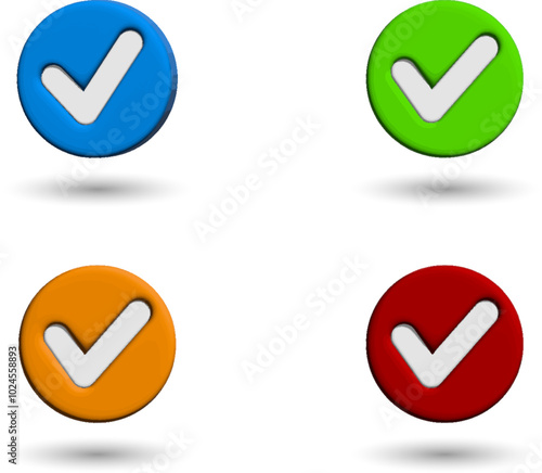 3D check icon. Checkmark, confirmation or approval plastic style yes or done button.