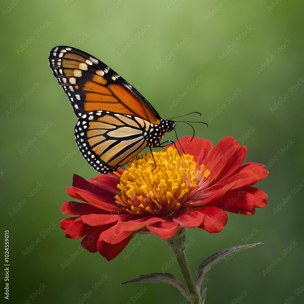 A vivid monarch butterfly resting on a bright A vivid monarch butterfly resting on a bright