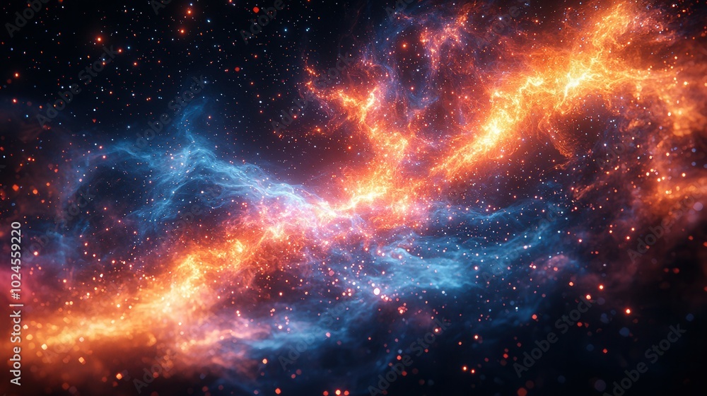 A vibrant and colorful depiction of space featuring blue and orange nebulae against a starry background, showcasing the beauty of the cosmos. A vibrant and colorful depiction of space featuring blue and orange nebulae against a starry background, showcasing the beauty of the cosmos.