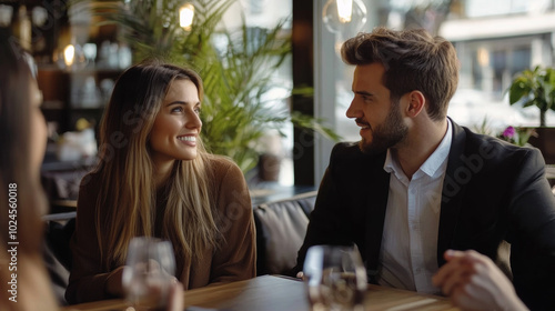 Capturing Moments of Connection: A Joyful Conversation Between Friends at a Cozy Restaurant Setting