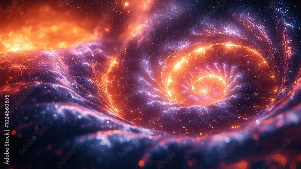 A stunning visual of a galaxy with swirling orange and purple colors, showcasing the beauty of cosmic elements and interstellar dust. A stunning visual of a galaxy with swirling orange and purple colors, showcasing the beauty of cosmic elements and interstellar dust.