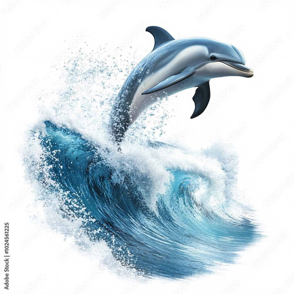 Fototapeta premium Happy Dolphin Jumping Through Isolated Wave