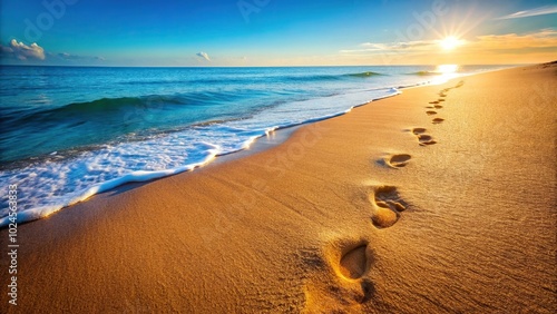 Wallpaper Mural Summer beach scene with footprints in the sand near the ocean Torontodigital.ca