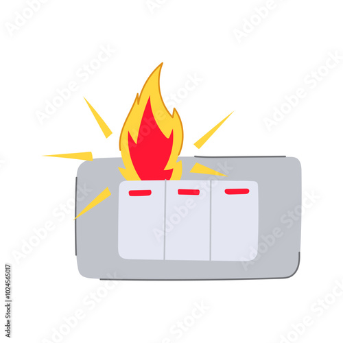 prevention short circuit fire cartoon. hazard overload, insulation sparks, damage risk prevention short circuit fire sign. isolated symbol vector illustration