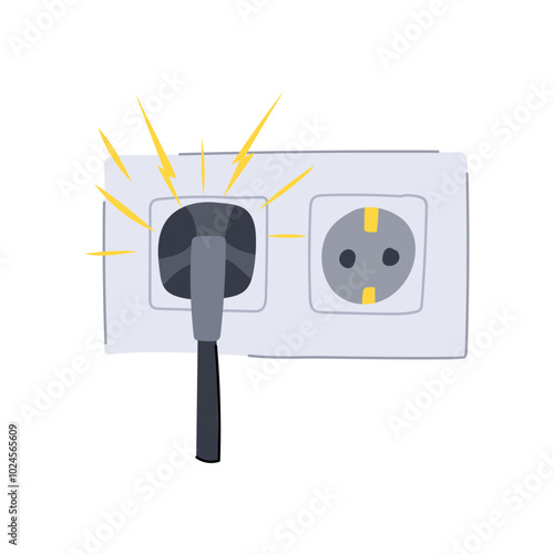 hazard short circuit fire cartoon. overload insulation, sparks damage, risk protection hazard short circuit fire sign. isolated symbol vector illustration