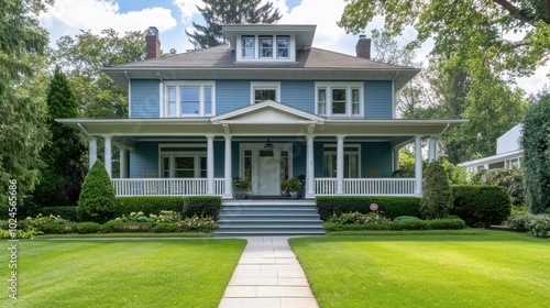 A traditional  spacious two-story home with classic architectural elements