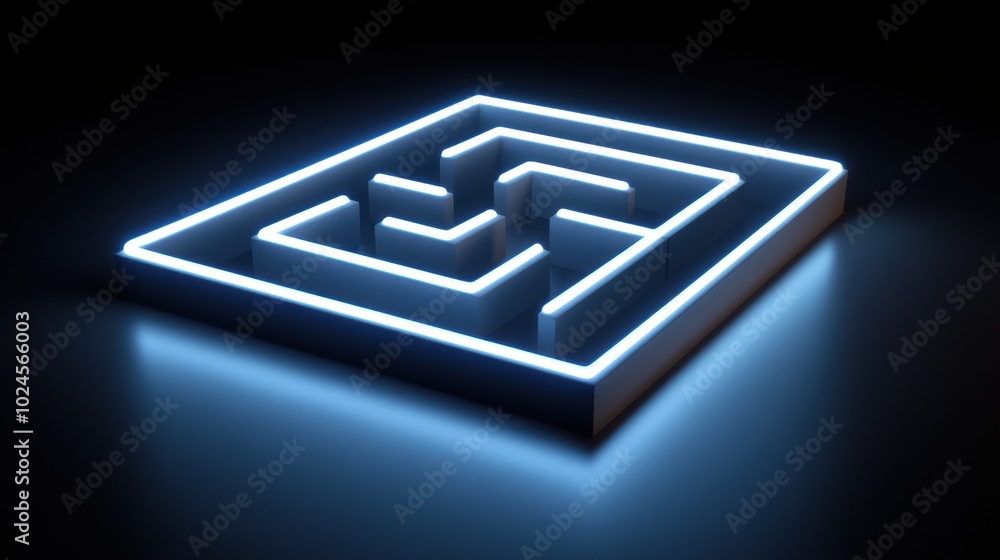 Illuminated Neon Maze on a Dark Background Illuminated Neon Maze on a Dark Background