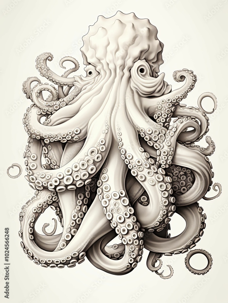 Obraz premium Detailed Illustration of a Cephalopod with Tentacles