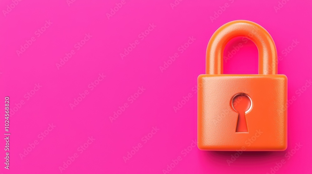 Bright orange padlock on vibrant pink background, symbolizing security and protection. Bright orange padlock on vibrant pink background, symbolizing security and protection.