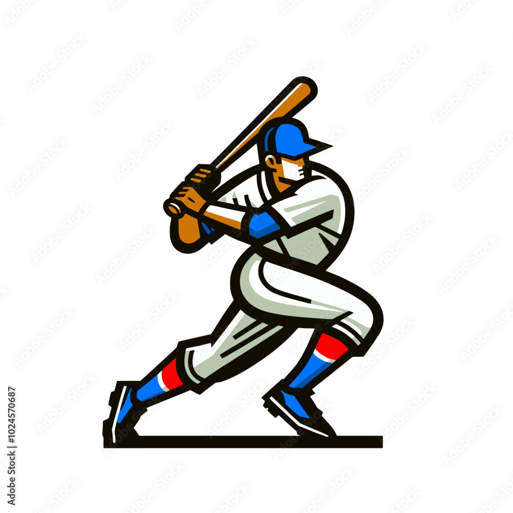 Obraz premium Baseball player isolated vector illustration. Modern style mascot. Simplified shapes style.