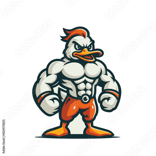 Angry agressive duck bodybuilder, powerlifter Modern sports logo mascot	
