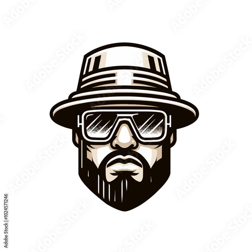 Pimp head in  hat and glasses isolated