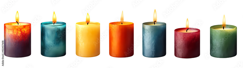 A row of candles with the colors of the rainbow on them A row of candles with the colors of the rainbow on them