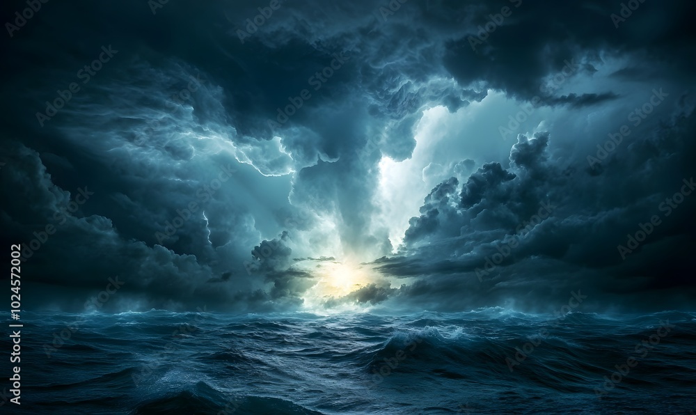 Fototapeta premium background with stars,lightning in the sky,dark blue sky,lighthouse at night,generation AI