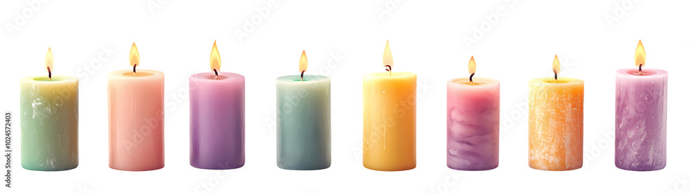 A row of candles with the colors of the rainbow on them A row of candles with the colors of the rainbow on them
