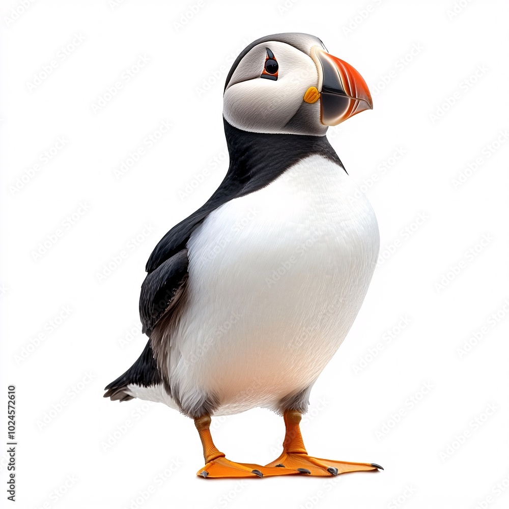 Naklejka premium Cute Puffin Bird on Shore Isolated Background