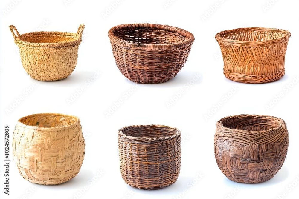 Collection of 06 basket isolated on white background Collection of 06 basket isolated on white background
