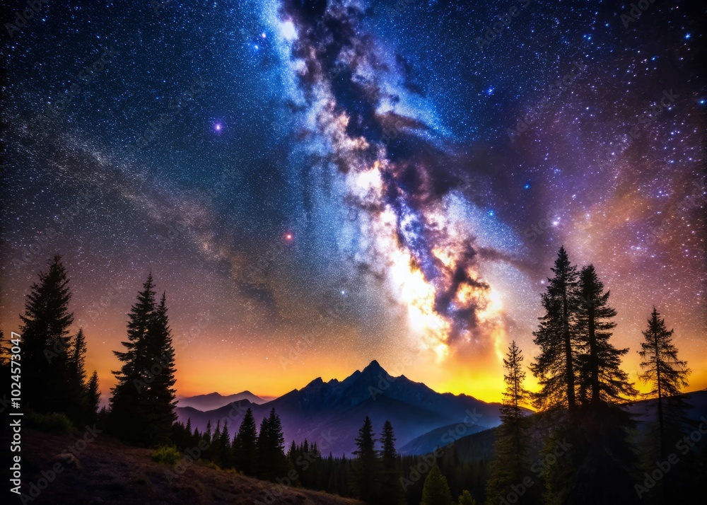 Fototapeta premium Mesmerizing silhouette photography showcasing a stunning night sky, filled with twinkling stars and a mesmerizing space background, evokes feelings of wonder and exploration.