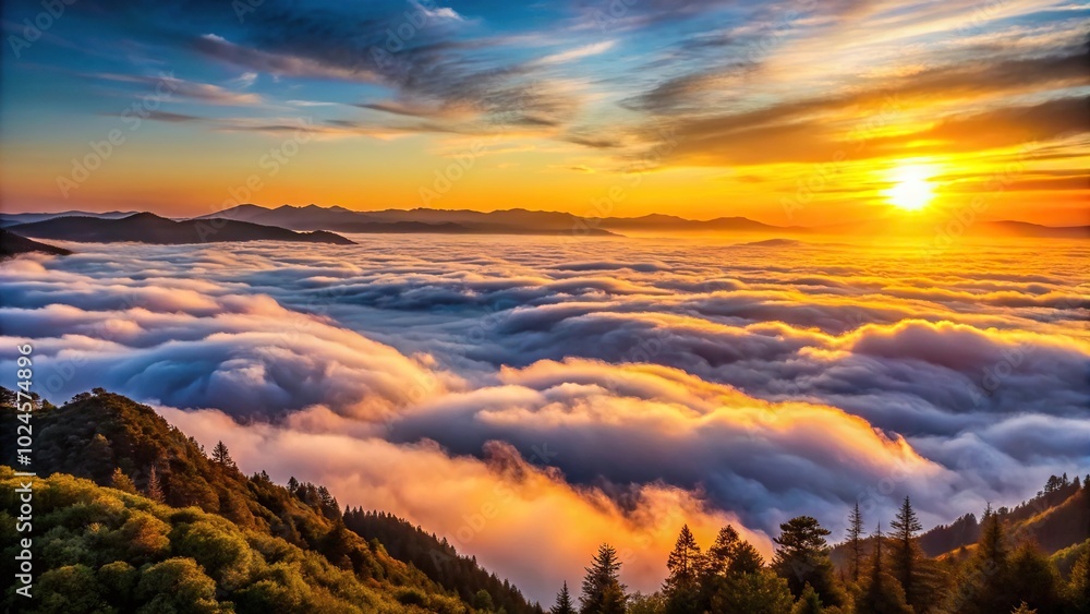 sunset in the mountains with a sea of clouds sunset in the mountains with a sea of clouds