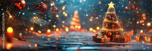 Enchanting Christmas Scene with a Festively Decorated Tree and Sparkling Lights