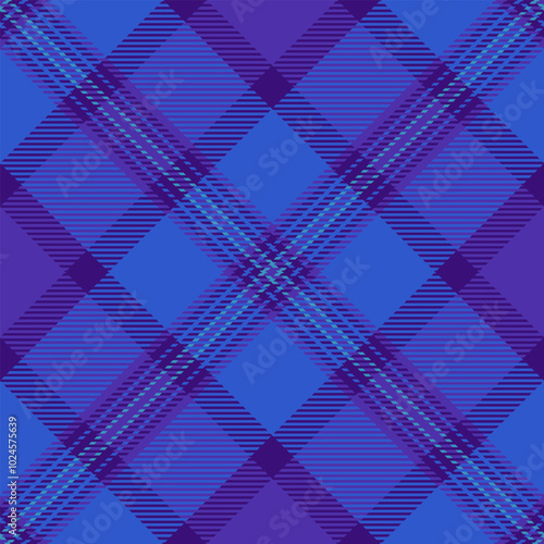 Creativity vector check texture, diagonal plaid tartan textile. Floor seamless pattern background fabric in blue and indigo colors.