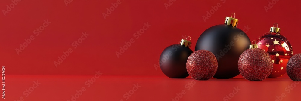Festive Ornaments on a Red Background: Celebrate the Joy of Christmas with Elegant Decor Festive Ornaments on a Red Background: Celebrate the Joy of Christmas with Elegant Decor