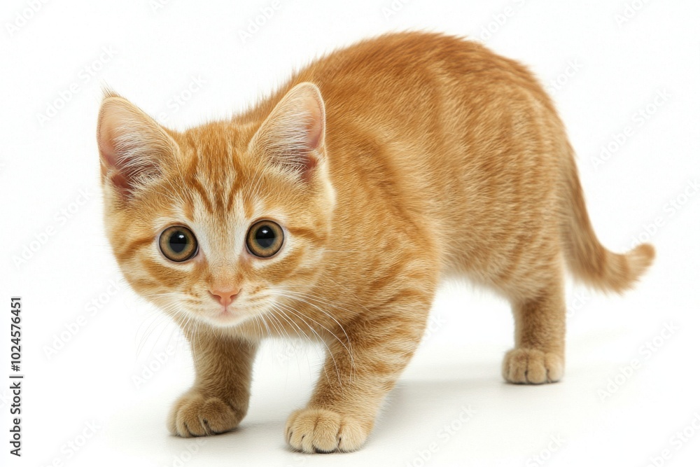 Ginger Kitten With Big Eyes Standing On White Background Ginger Kitten With Big Eyes Standing On White Background