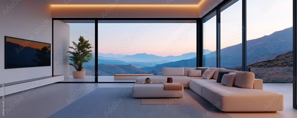 Fototapeta premium Virtual real estate tour, holographic property walkthrough, futuristic housing