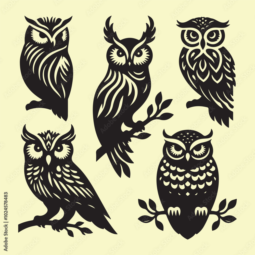 Fototapeta premium Silhouette set of owl