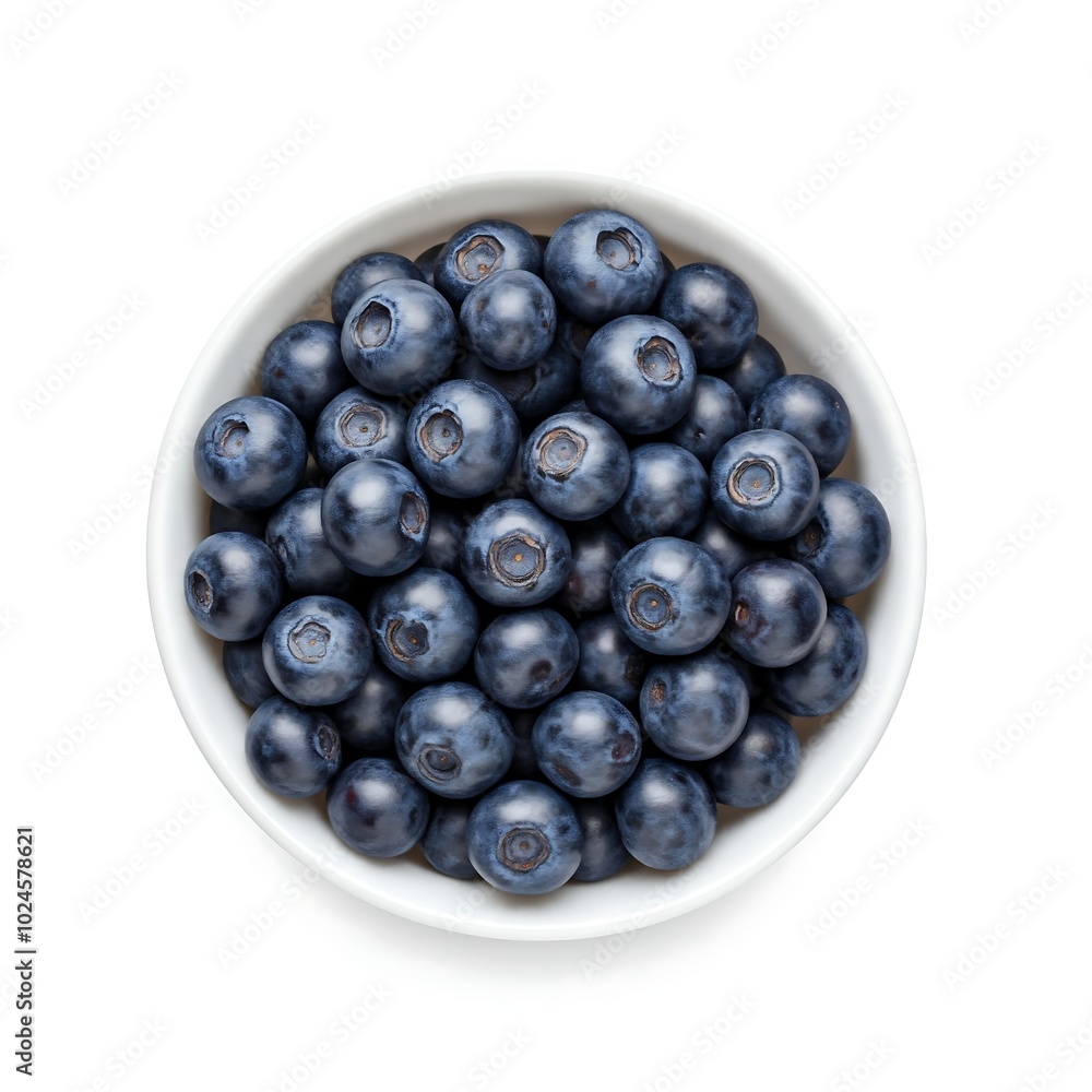 Top view of a white bowl full of blueberries isolated on white background, food and fruit concept Top view of a white bowl full of blueberries isolated on white background, food and fruit concept