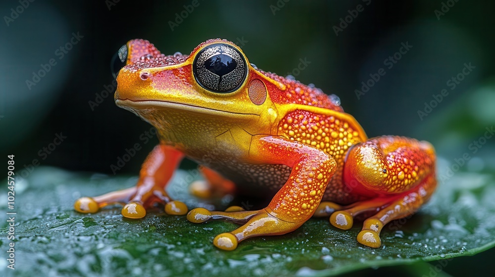 vibrant fire frog perched on a leaf within a lush polygonal rainforest showcasing its bright colors amidst the greenery bringing to life the beauty of biodiversity and nature vibrant fire frog perched on a leaf within a lush polygonal rainforest showcasing its bright colors amidst the greenery bringing to life the beauty of biodiversity and nature