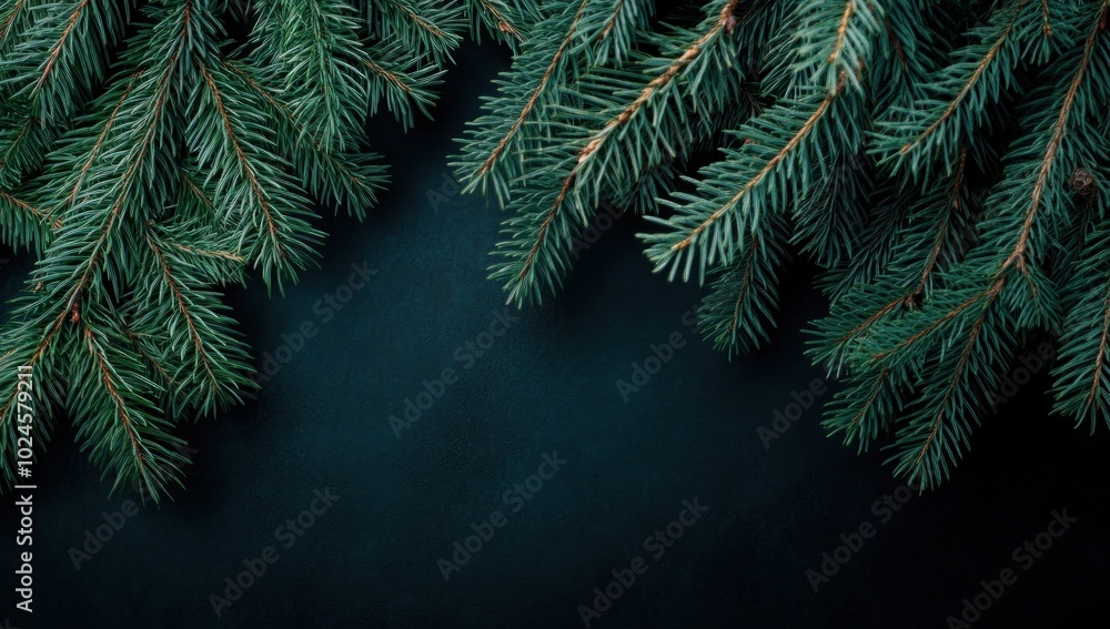 Evergreen Branches on a Dark Green Background Evergreen Branches on a Dark Green Background
