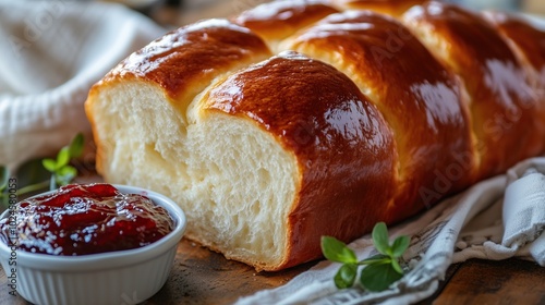 Brioche: A loaf of buttery, soft brioche with a shiny golden top