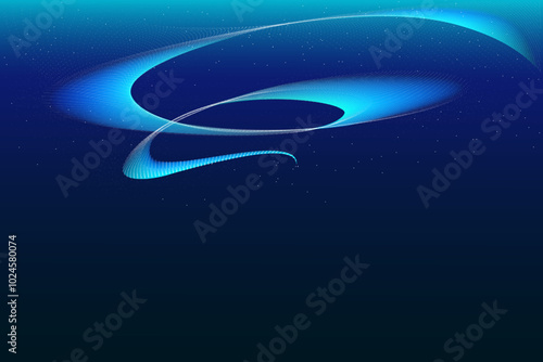Vector illustration. Pulsating digital waves ripple through space of deep blues, crafting intricate balance of technology and abstract fluidity. Concept of technology, energy,, digital art.