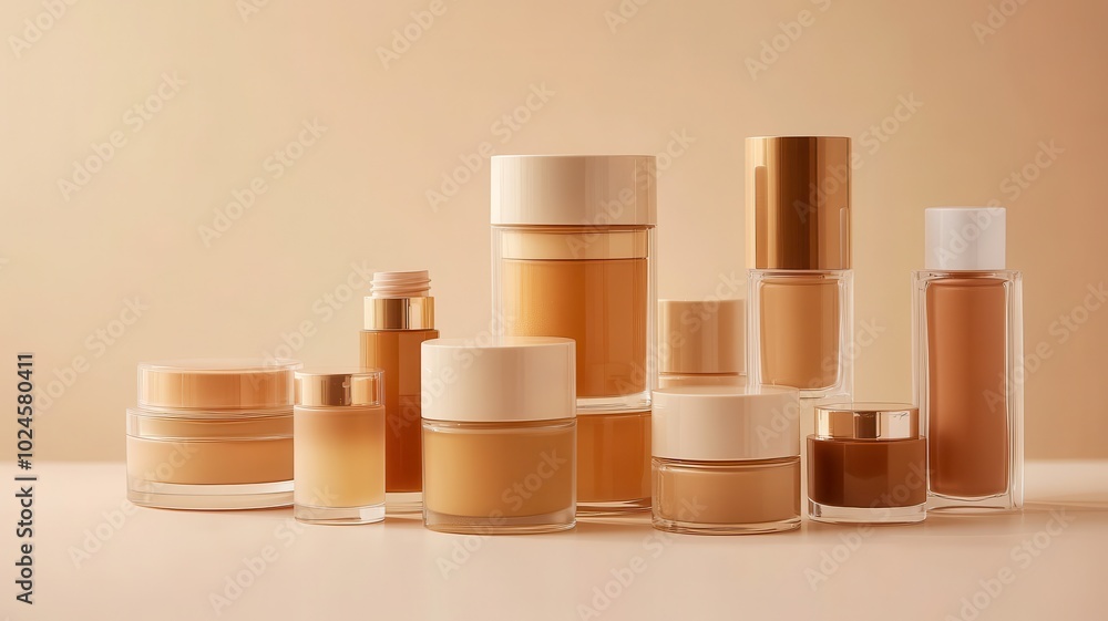 Bottles of makeup foundation and cushion,Collection of skin foundation bottles in different shades and samples on color background,makeup essentials,Cushion Foundation liquid and swatche,copy space. Bottles of makeup foundation and cushion,Collection of skin foundation bottles in different shades and samples on color background,makeup essentials,Cushion Foundation liquid and swatche,copy space.
