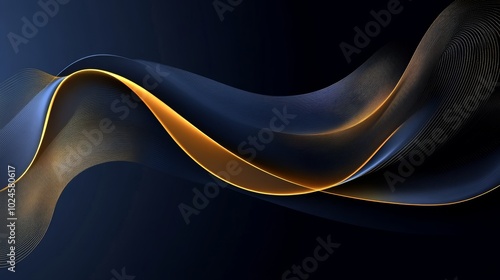 Abstract Luxurious Blue and Gold Wave Background. Elegant Curved Lines, Wavy Shape Flow
